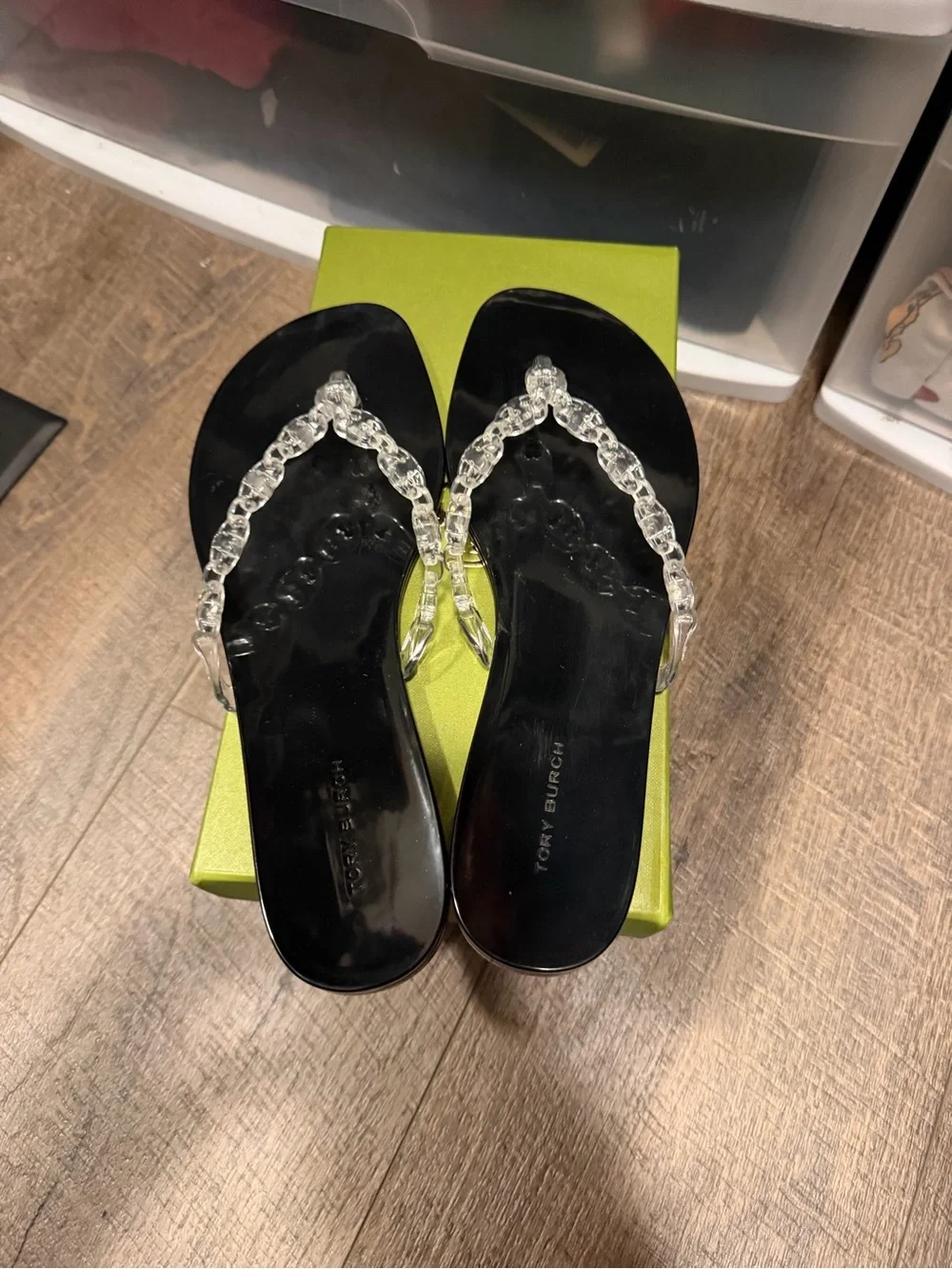 Tory Burch Black Jelly Sandals with Clear Braided Straps